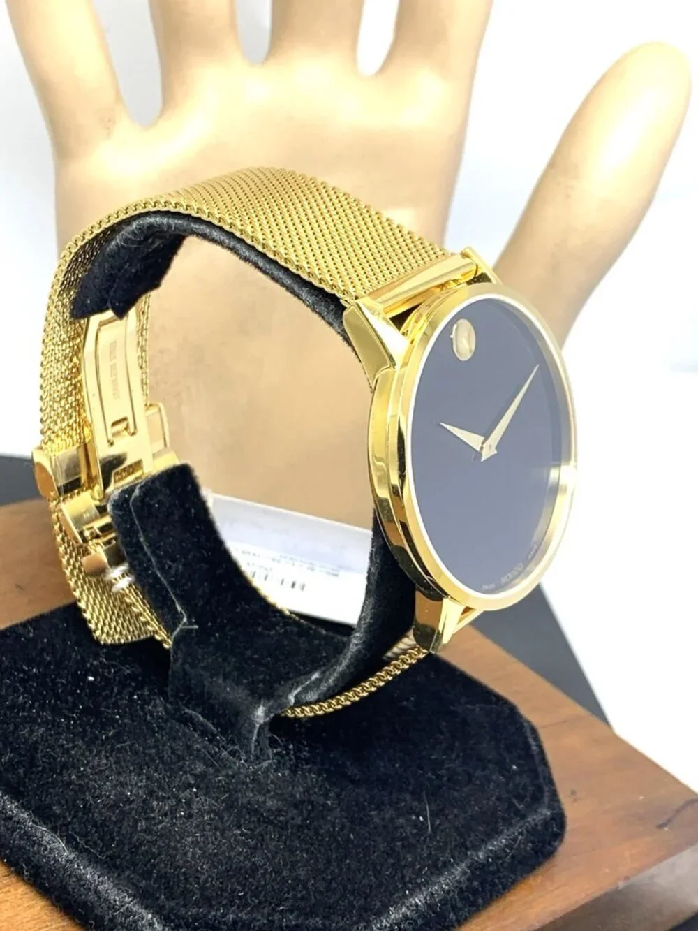 Movado Men's Watch 0607396 Museum Black Dial Swiss Quartz Gold Mesh Steel 40mm